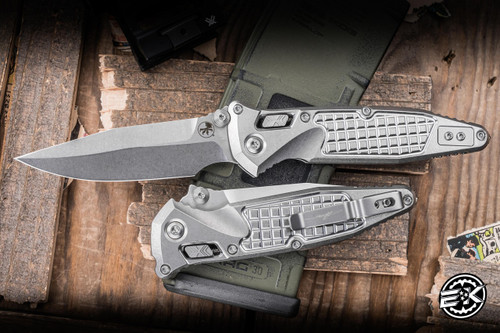 Microtech Socom Elite RAM-LOK Manual Knife Frag Titanium w/ Flamed Chassis Bronze Accents 4" M390 Spearpoint Stonewash 160RL-10FRMS2
