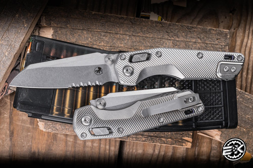 Microtech MSI Mini Ram-Lok Knife Fluted Titanium w/ Purple Accents 3.25" M390 Wharncliffe Partial Serrated Stonewash 210M-11FLMS4