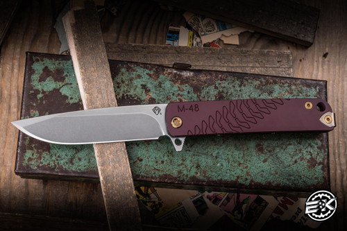 Preowned-Medford M-48 Flipper Knife Red Aluminum/Titanium 3.9" Drop Point Tumbled