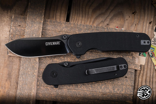 Civilware General Folding Knife Black G10 3" 14C28N DLC Black