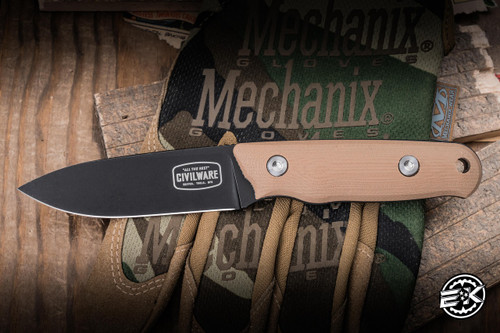 Civilware Packer Fixed Blade Knife Coyote Brown G10 3.35" D2 DLC Black