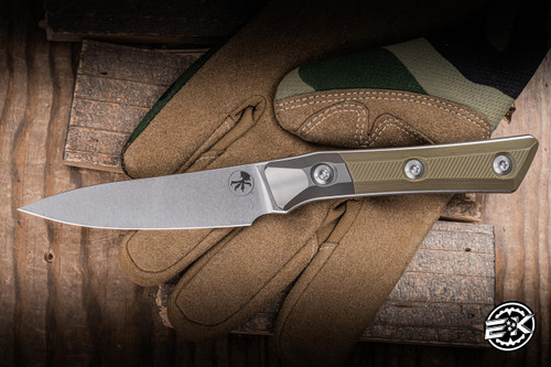 Microtech Paring Fixed Blade Knife OD Green G10 3.5" M390 Stonewash 3500B-10OD