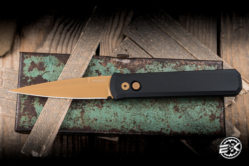 ProTech Godfather Automatic Folding Knife Black 4" 154CM Tan PVD 921-TAN