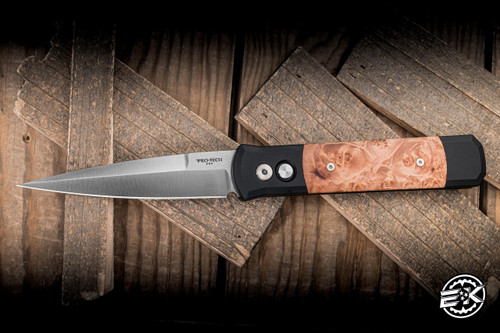 Protech Godfather Automatic Knife Italian Inspiration Black Maple Burl Wood Inlay 4" DLC Satin 906-SATIN