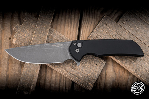 ProTech Mordax Manual Flipper Knife Solid Black 3.75" 20CV Acid Wash MX101-AW-20CV