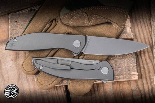 Shirogorov Knives Neon Lite Lefty Folding Knife Titanium 3.34" Elmax Stonewash
