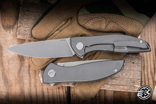 Shirogorov Knives Neon Lite Lefty Folding Knife Titanium 3.34" Elmax Stonewash