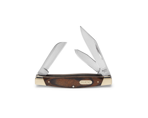 Buck Knives 371 Stockman Slip Joint Knife Woodgrain 2.75" 420J2 Multi-Blade Satin 0371BRS-B