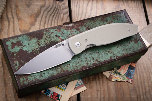 Three Rivers Manufacturing ATOM Folding Knife Desert Tan G10 3.5" MagnaCut Drop Point Stonewash