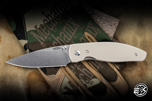 Three Rivers Manufacturing ATOM Folding Knife Desert Tan G10 3.5" MagnaCut Drop Point Stonewash