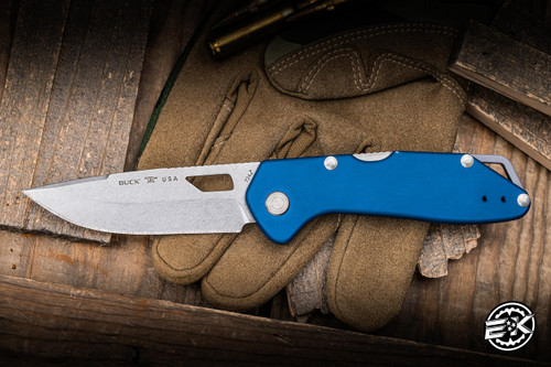 Buck 724 Mustang Folding Knife Blue Aluminum 3.25" 420HC Drop Point 07242BLS-B