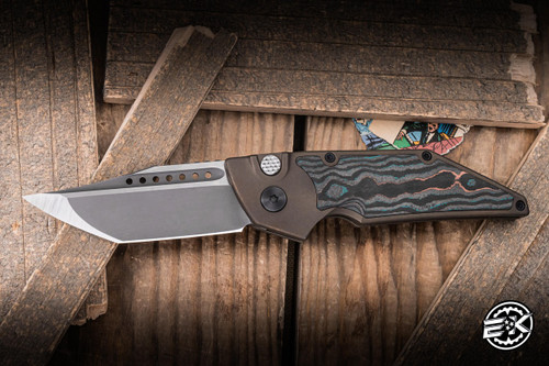 Hypercut Dharma Automatic Folding Knife Shipwreck Camo Carbon 3.2" S45VN  Tanto 2-Tone S/N:56
