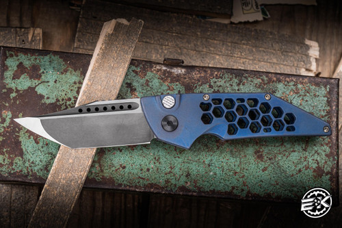 Hypercut Dharma Automatic Folding Knife Blue Skeletonized Titanium 3.2" S45VN  Tanto 2-Tone S/N:46
