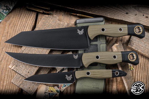 Benchmade 3 Piece Fixed Blade Kitchen Knife Set OD Green G10, Black DLC Drop Point CPM-154 Stainless Steel