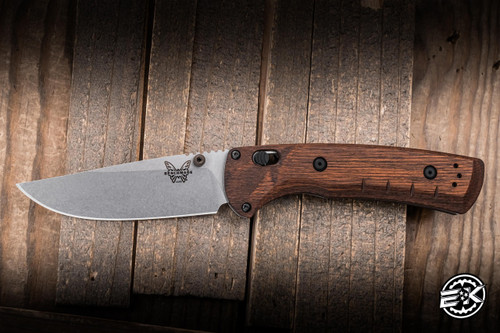 Benchmade Slipridge Axis Folding Knife Dark Brown Stabilized Wood 3.5" Magnacut Clip Point Satin 15090
