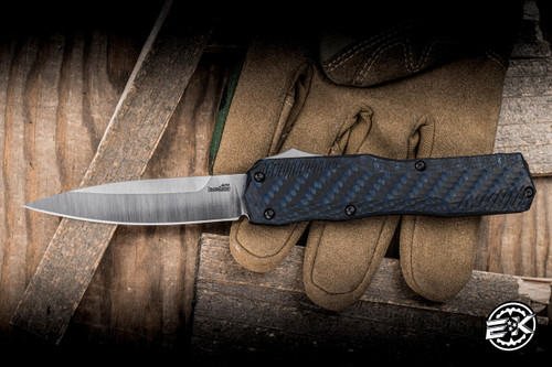 Kershaw LiveWire OTF Knife Black/Blue Carbon Fiber 3.36" Magnacut Spearpoint Stonewash 9000CFBLU