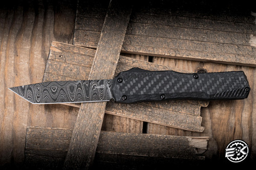 Kershaw LiveWire OTF Automatic Knife Black Aluminum/Carbon Fiber 3.36" Damascus Tanto 9000TCFDAM