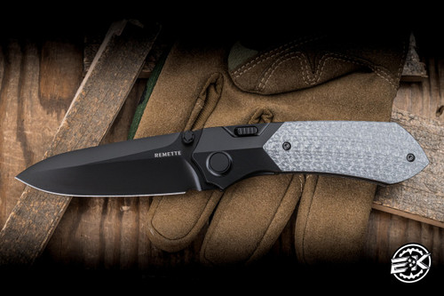 Remette RT Meteor Button Folding Knife Black Titanium Silver Carbon Fiber 3" M390 Drop Point Black RTPT-BDL