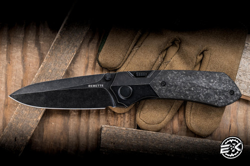 Remette RT Meteor Button Folding Knife Black Titanium Carbon Fiber 3" M390 Drop Point Pearlescent RTPT-ELD