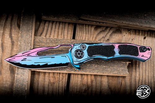 Heretic Knives "Wraith" V4 Manual Folding Knife Cotton Candy Cel Shade Aluminum 4" MagnaCut Drop Point  H001-CS-CC
