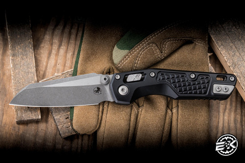 Microtech MSI Mini Ram-Lok Knife Black Frag Aluminum 3.25" M390 Apocalyptic Wharncliffe Stonewash 210M-10APFR