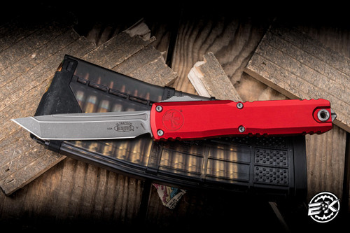Microtech Ultratech Gen IV OTF Automatic Knife Red 3.5" M390 Tanto Apocalyptic Stonewash 11234-10APRD