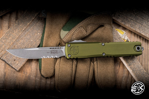 Microtech Ultratech Gen IV OTF Automatic Knife OD Green Aluminum 3.5" M390 Apocalyptic Serrated Stonewash 11214-11APOD