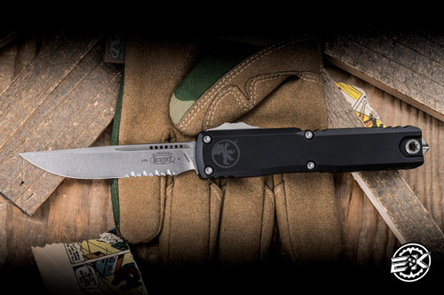 Microtech Ultratech Gen IV OTF Automatic Knife Black Aluminum 3.5" M390 Serrated Stonewash 11214-11