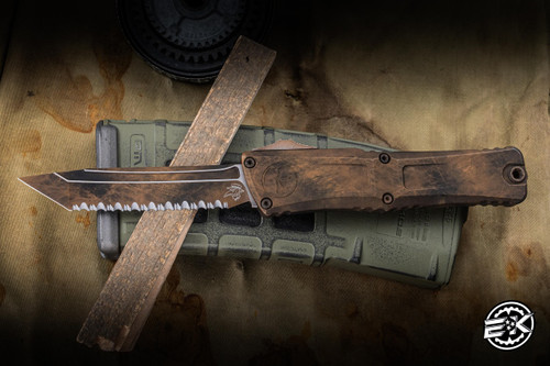 Microtech Combat Troodon Signature Series T/E Gen III OTF Automatic Knife Aluminum 4" M390  Dagger Full Serrated Plague Outbreak 1144-3PLOBS