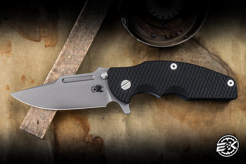 Rick Hinderer Knives Jurassic Folder Knife Triway Black/Battle Blue  G10 3.38″ MagnaCut Frontier Clip Point 