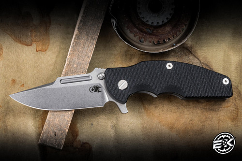 Rick Hinderer Knives Jurassic Folder Knife Triway Black/Stonewash Working Finish G10 3.38″ MagnaCut Frontier Clip Point 
