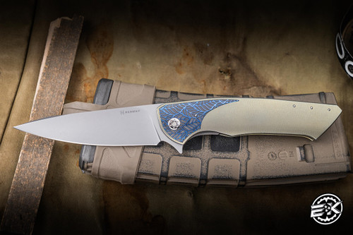 Herman Custom Knives Slim Folder Knife Titanium 3.74" Magnacut Clip Point Stonewash