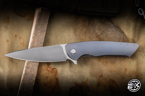 Herman Custom Knives Slim Folder Knife Titanium 3.74" M390 Clip Point Stonewash