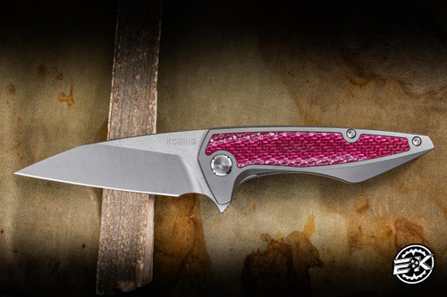 Koenig Knives Mini Goblin Frame Lock Flipper Knife Titanium/Cherry Twill Inlay 3" M390 Wharncliffe Brightwashed Polished Flats