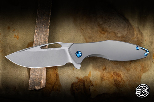 Koenig Knives Arius Frame Lock Flipper Knife Titanium, Blue Hardware 3.5" M390 Drop Point Burnished Polished Flats