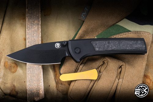 Chaves Knives Scapegoat Street Integral Folding Knife PVD Titanium/CF Magnetic Inlay 3.5" M390 Spearpoint Black PVD