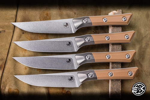 Microtech Steak Knife Kitchen Set Coyote Tan G10 Titanium Bolster 4.5" M390 Stonewash 3600B-10SETCE