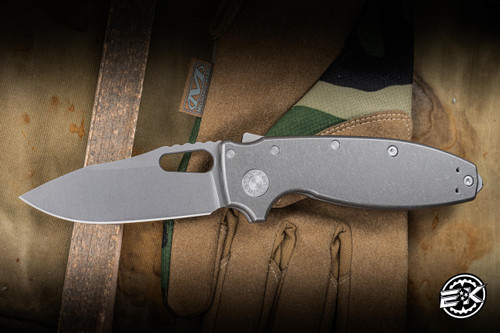 Demko Knives Shark-A-Tac Spike Folding Knife Smooth Titanium 3.5" MagnaCut Clip Point Stonewash