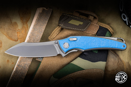 Hawk Knives Talon Folding Knife Ocean Blue Glass 3.5" M390 Satin
