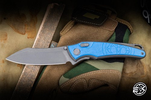 Hawk Knives Talon Folding Knife Ocean Blue Glass 3.5" M390 Tumbled