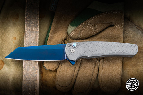 Protech Malibu Manual Flipper Knife Tread Textured Stonewash Steel 3" MagnaCut Reverse Tanto Sapphire Blue