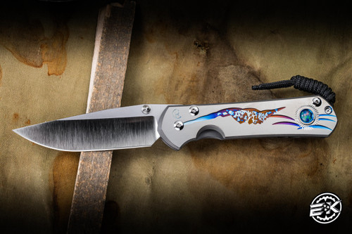 Chris Reeve Knives Large Sebenza 31 Triple Mosaic Opal Unique Graphic Titanium 3.6" MagnaCut Drop Point Polished