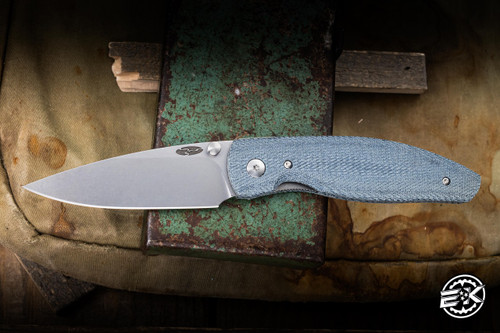 Three Rivers Manufacturing ATOM Folding Knife Blue Denim Lizard Skin Micarta 3.5" MagnaCut Drop Point Stonewash