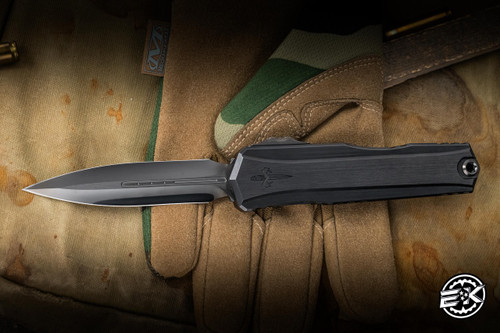 Microtech Cypher II OTF Automatic Knife Hefted DLC Titanium/Flamed Accents 3.5" M390 Dagger DLC Diamondwash 1242-1DLCDWFL