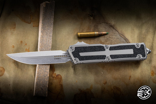 Preowned-Microtech Scarab II OTF Natural Clear 4" DE-S Stonewash 1180-10NC