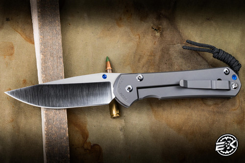 Left Hand-Chris Reeve Knives Large Sebenza 31 Folding Knife Glass Basted Titanium/Blue Accents 3.6" MagnaCut Drop Point Polished L31-1017