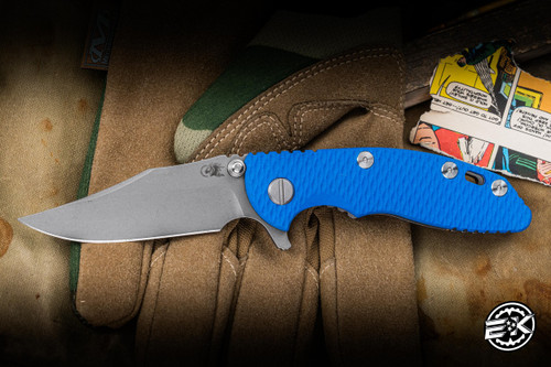 Rick Hinderer Knives XM-18 3" Bowie Working Finish 20CV, Blue G10