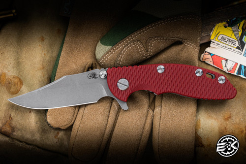Rick Hinderer Knives XM-18 3" Bowie 20CV Working Finish Red G10G10/Working Finish Titanium 3" 20CV Bowie Working Finish