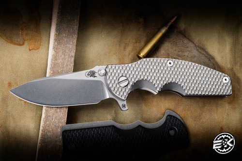 Preowned - Rick Hinderer Knives Jurassic Slicer Textured Titanium 3.4″ MagnaCut Hollow Grind x Choil