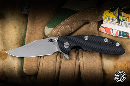 Rick Hinderer Knives XM-18 3" Bowie Working Finish, Black G10/Battle Bronze Titanium
